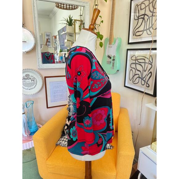 VTG Bisou Bisou Womens Floral Babydoll Stretch Top Sz XS 90s Y2K Boho Friends - Picture 2 of 9